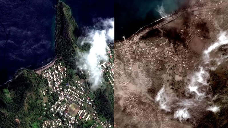Družicové záběry Svatého Vincence ukazují, jak vulkán zasáhl ostrov